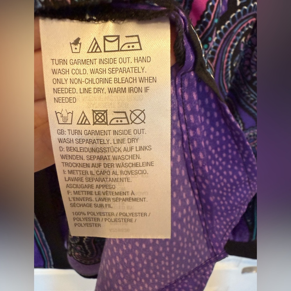 Bob Mackie Wearable Art Womens Purple Paisley Satin Long Sleeve Blouse large - Picture 4 of 7